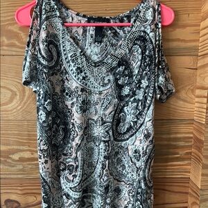 INC International Concepts Black and Gray Paisley Blouse Size S
